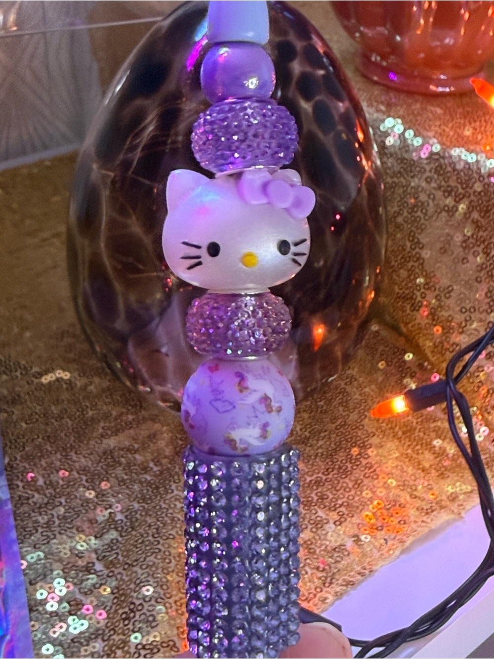 Hello Kitty Purple Beaded Keychain Pen
